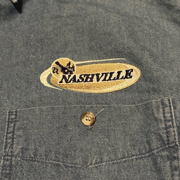 Vintage Nashville Denim Embroidered Trucker Jean Shirt Mens Large 90s USA TN - Picture 3 of 11